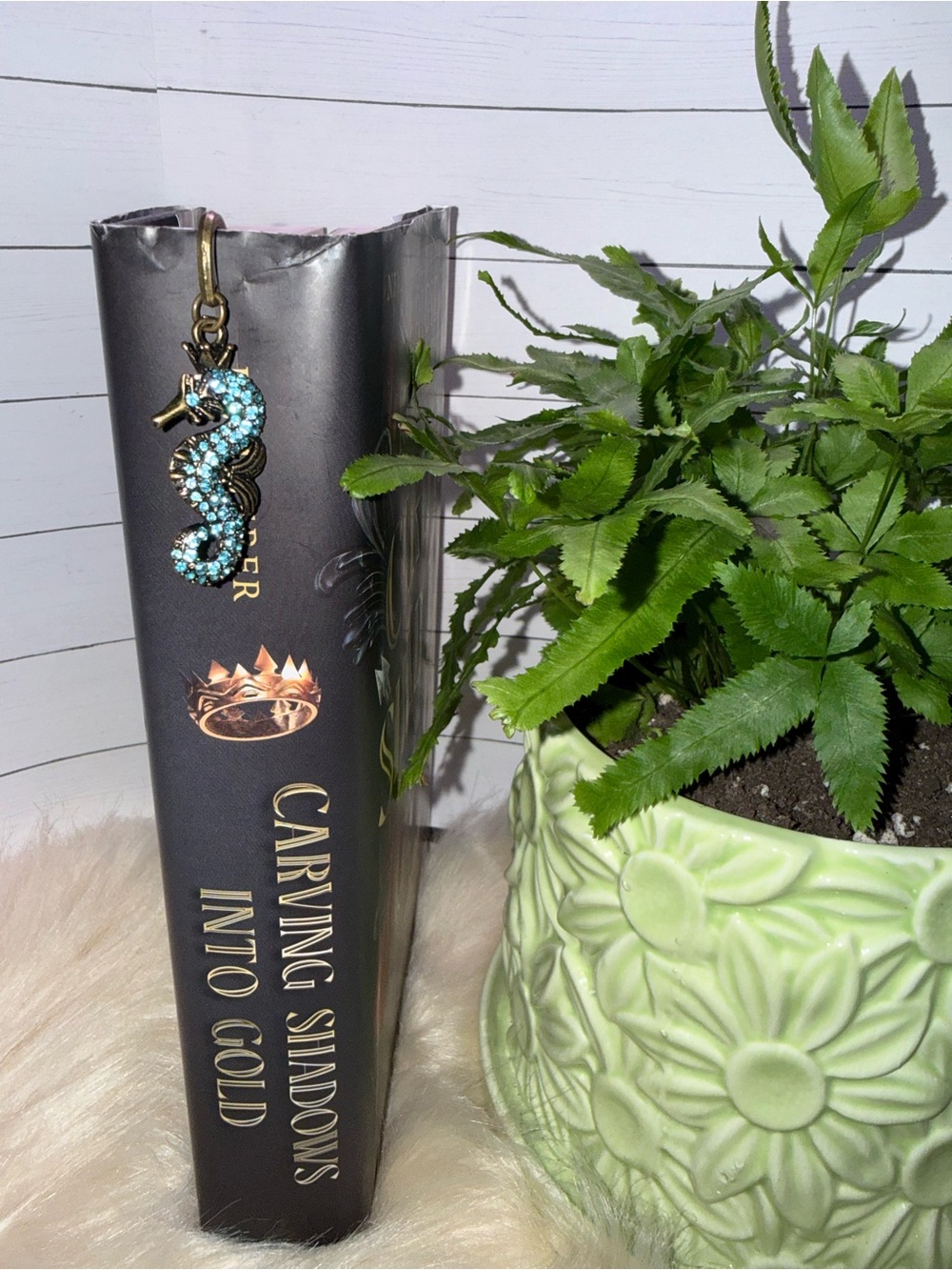 Aqua Crystal Seahorse Charm Bookmark